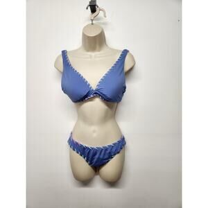 Becca By Rebecca Virtue 2pc Camile Claire Reversible Swimsuit, Sz M, White/Blue